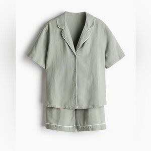 H&M linen blend Light Green Pajama Set small